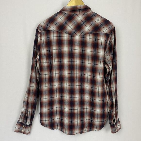 Lucky Brand Pearl Snap Western Shirt Mens Large Red Black Plaid Soft Pockets - Picture 4 of 13